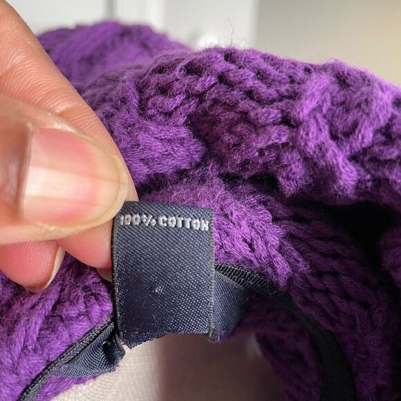 Lands’ End Womens Cable Knit Cardigan XL Petite Purple Royal Varsity Cottagecore - Picture 4 of 12